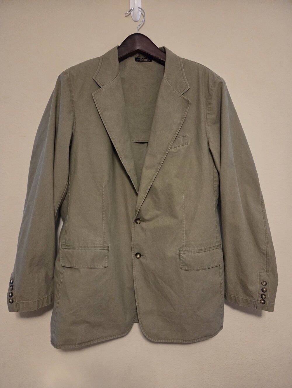 LL Bean Cotton Blazer Jacket 46 Tall Utility Khaki Brown
